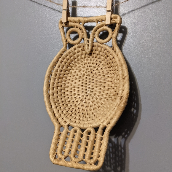 Vintage Woven Owl Basket Wall Hanging Decor Trinket Tray - Picture 2 of 5
